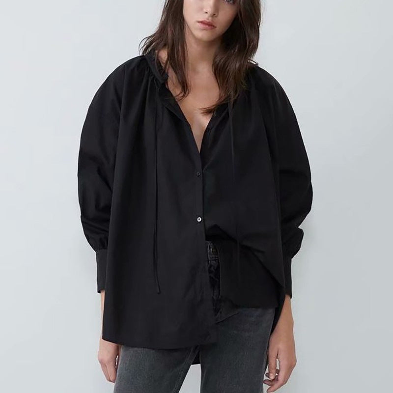 Dames Blouse Oversized met Strikkoord Elegante Stijl
