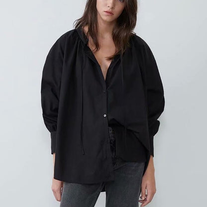 Dames Blouse Oversized met Strikkoord Elegante Stijl