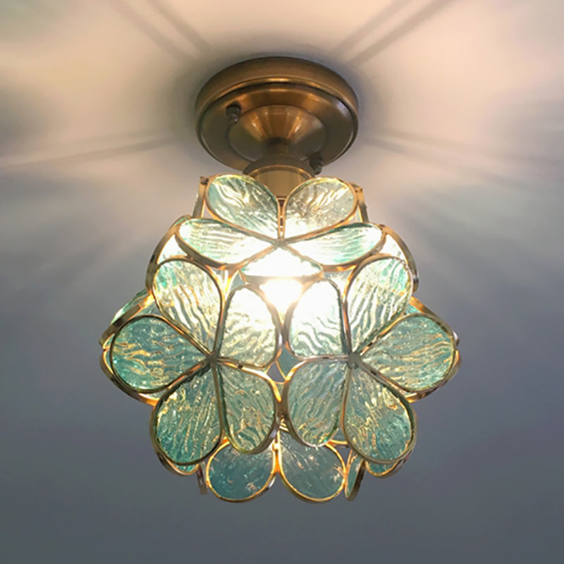 Glazen Plafondlamp met Bloemmotief – Vintage Glas-in-Lood Stijl – 8 inch – Roze/Blauw/Groen/Helder – Retro Semi-Flush Plafondverlichting voor Hal en Gang