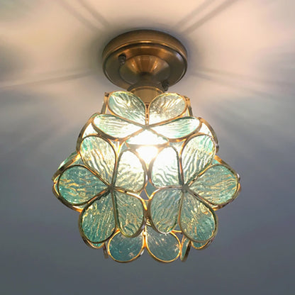 Glazen Plafondlamp met Bloemmotief – Vintage Glas-in-Lood Stijl – 8 inch – Roze/Blauw/Groen/Helder – Retro Semi-Flush Plafondverlichting voor Hal en Gang