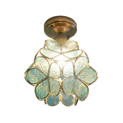 Glazen Plafondlamp met Bloemmotief – Vintage Glas-in-Lood Stijl – 8 inch – Roze/Blauw/Groen/Helder – Retro Semi-Flush Plafondverlichting voor Hal en Gang