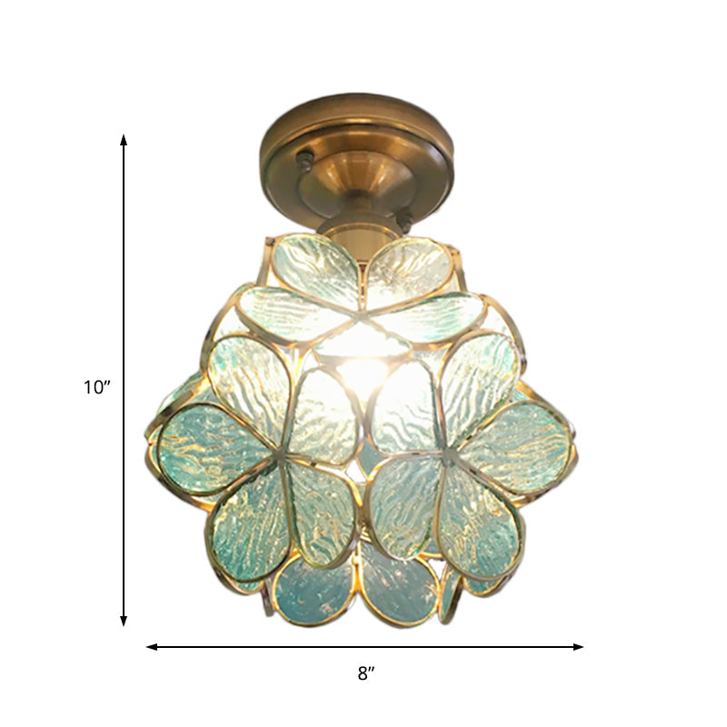 Glazen Plafondlamp met Bloemmotief – Vintage Glas-in-Lood Stijl – 8 inch – Roze/Blauw/Groen/Helder – Retro Semi-Flush Plafondverlichting voor Hal en Gang