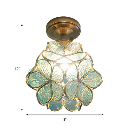 Glazen Plafondlamp met Bloemmotief – Vintage Glas-in-Lood Stijl – 8 inch – Roze/Blauw/Groen/Helder – Retro Semi-Flush Plafondverlichting voor Hal en Gang