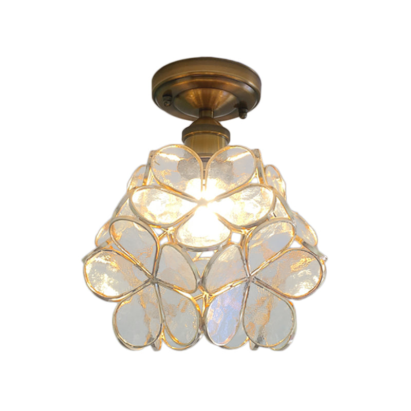 Glazen Plafondlamp met Bloemmotief – Vintage Glas-in-Lood Stijl – 8 inch – Roze/Blauw/Groen/Helder – Retro Semi-Flush Plafondverlichting voor Hal en Gang