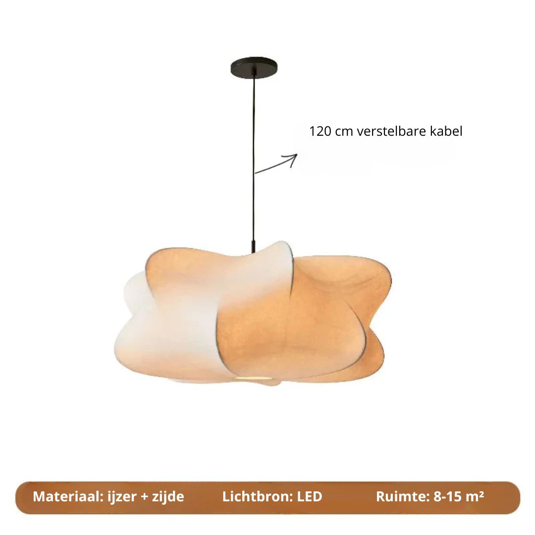 Hanglamp Wabi Sabi Zijde Metaal Beige E27 Eettafel Woonkamer Organisch Design Japandi Interieur Zachte Verlichting