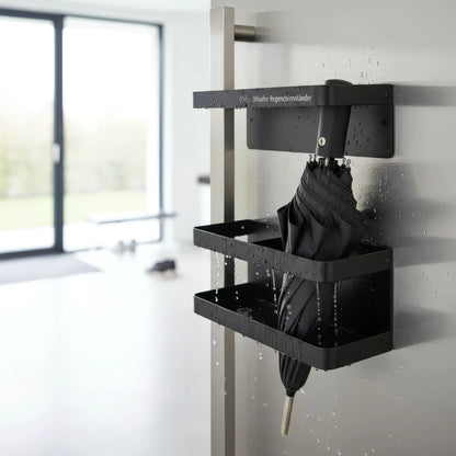 Compacte Parapluhouder Wandmontage Zwart IJzer met Lekbak voor Hal – Ruimtebesparend & Praktisch