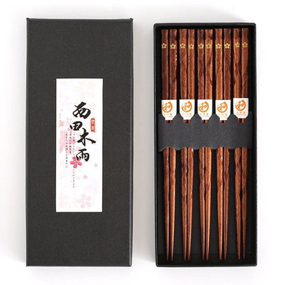 Eetstokjes Set 5 Paar Hout Gouden Sakura Kersenbloesem Japans Handgemaakt Cadeau