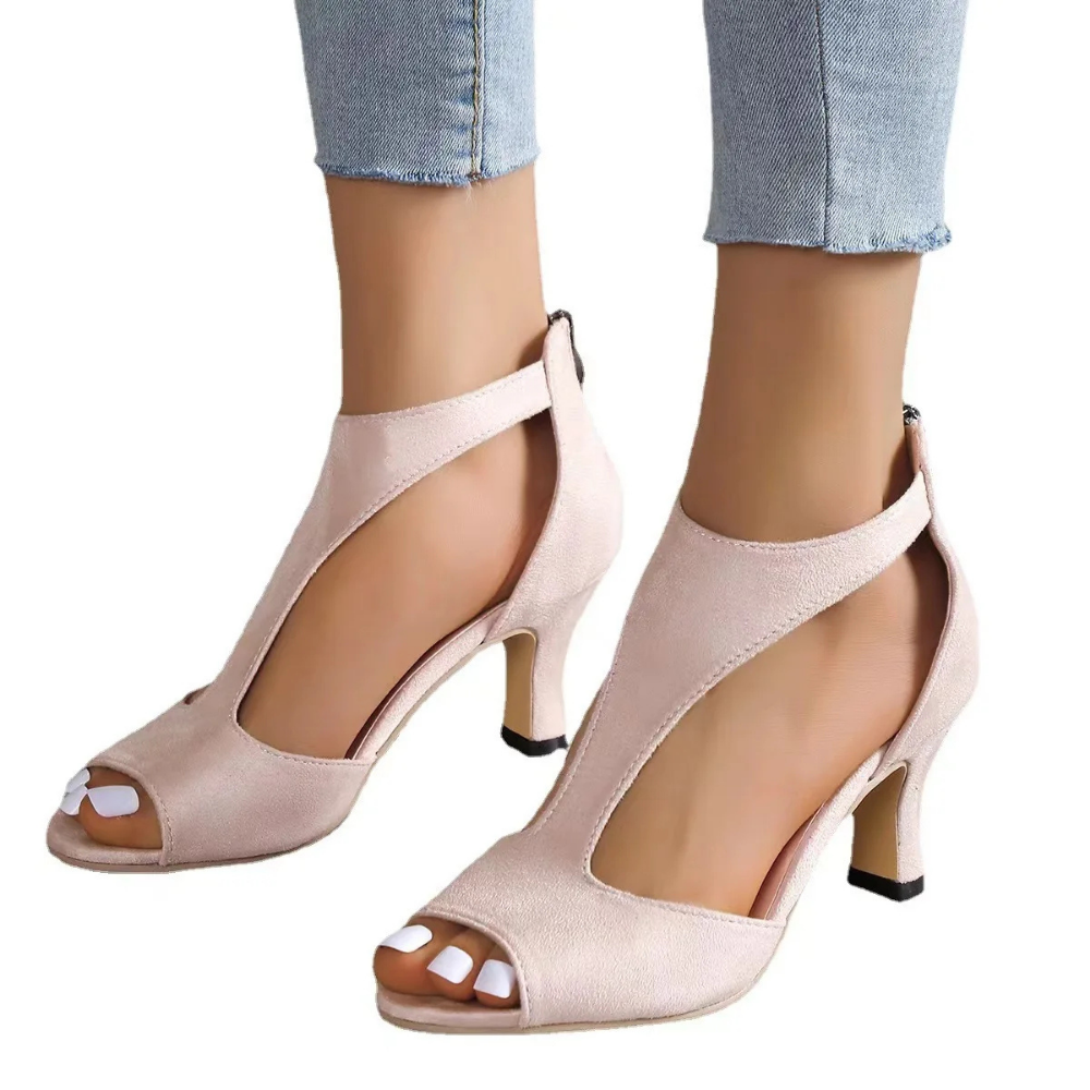 Dames Pumps Met Open Teen en Hak Chique
