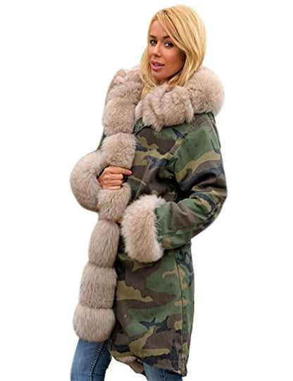Dames Parka Camouflage Bontjas Warm en Stijlvol