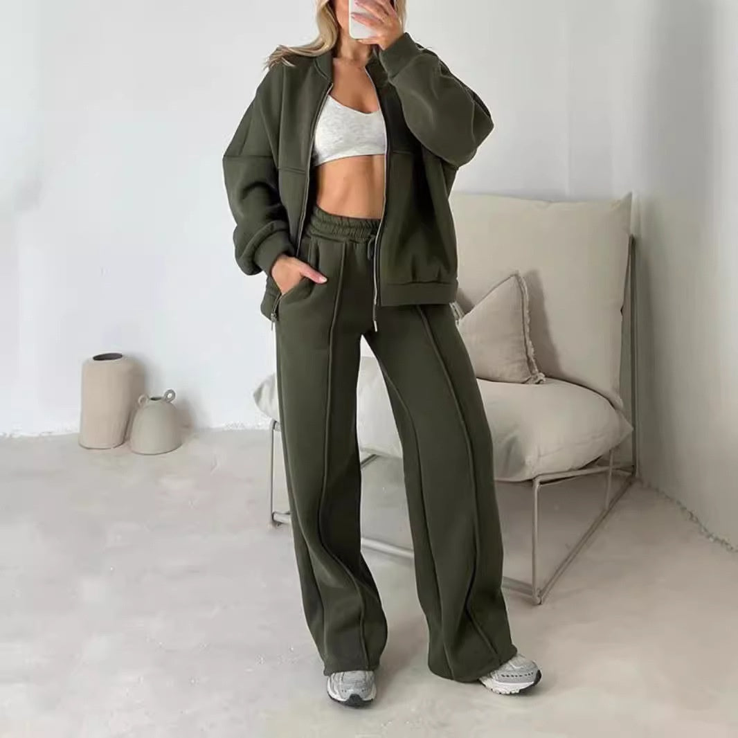 Dames Trainingsoutfit Sportief met Ritsvest en Wijde Joggingbroek