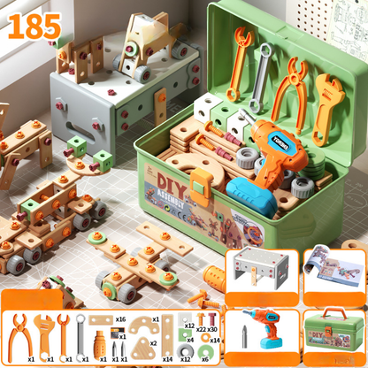 Houten Speelgoed Gereedschapsset voor Kinderen Constructieset met Koffer & Accessoires