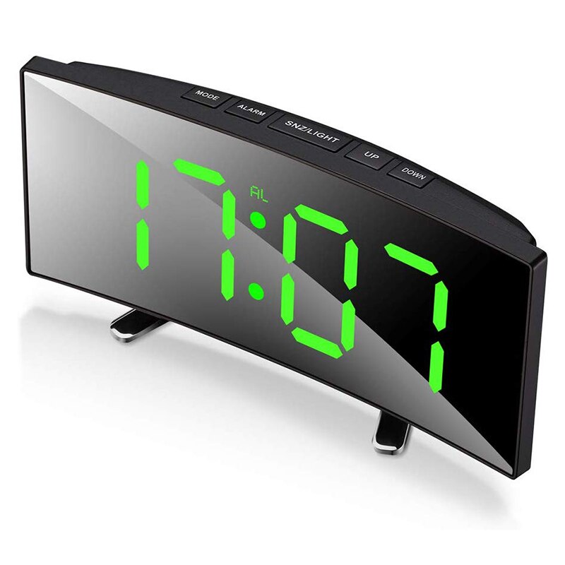 Digitale LED Wekker met Gebogen Display – Automatische Lichtregeling & Groot Scherm