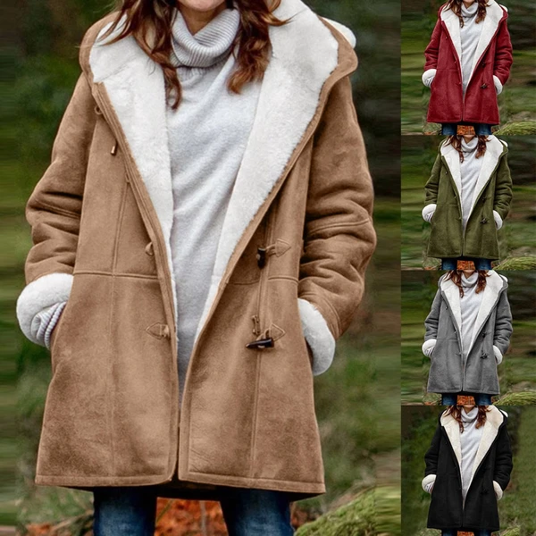 Dames Jas Warm met Sherpa Voering en Toggle Sluiting Beige