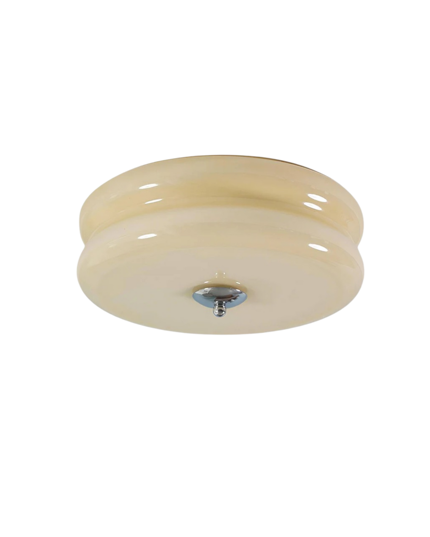 Art Deco Plafondlamp In Beige Met Chroom Accent En Warme Sfeerverlichting