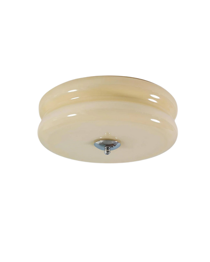Art Deco Plafondlamp In Beige Met Chroom Accent En Warme Sfeerverlichting