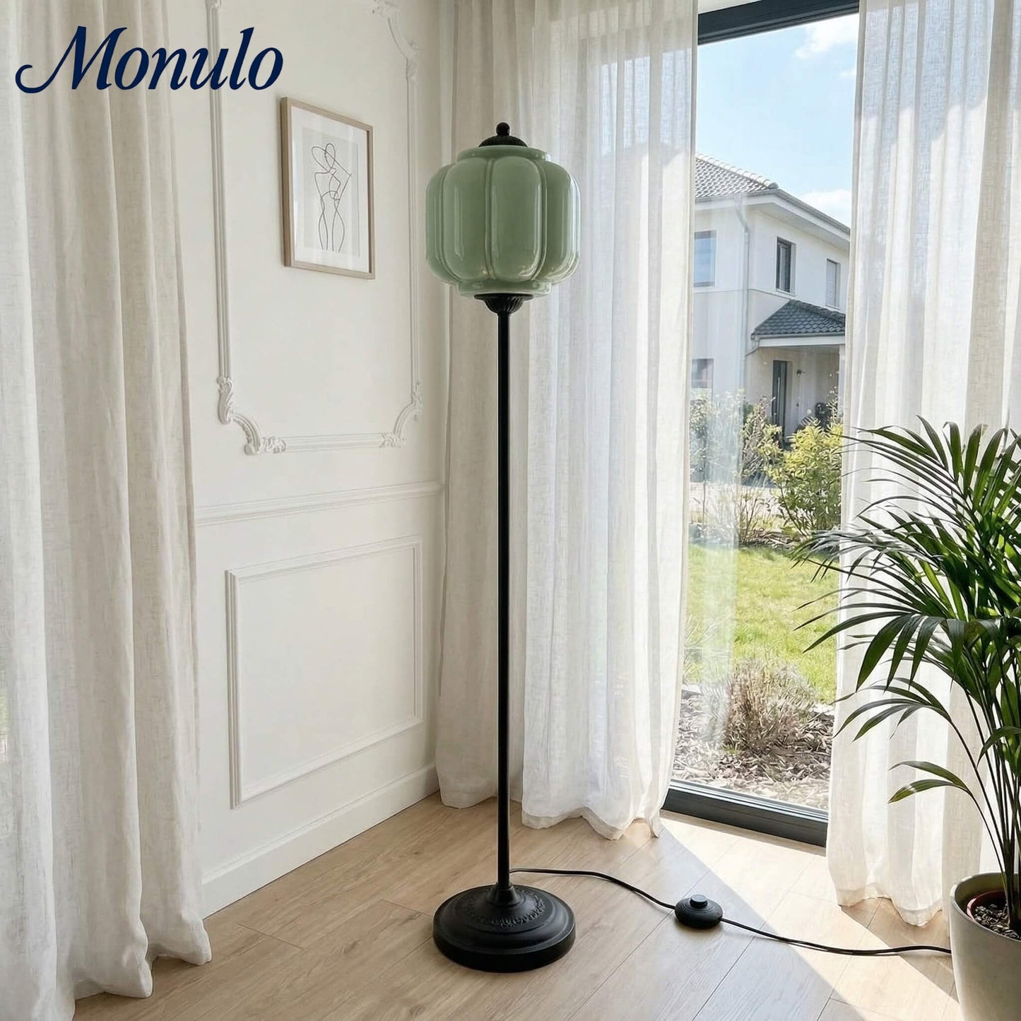 Decoratieve Glazen Pompoen Vloerlamp Retro Organische Stijl Woonkamer Staande Lamp