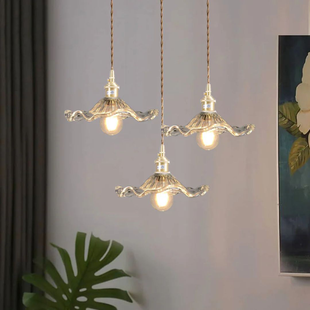 Hanglamp Glas E27 23cm Groen Messing Bloemvorm Eettafel Slaapkamer Retro Verlichting Vintage Hanglamp