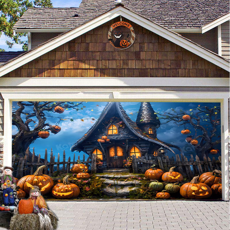 Halloween Garagedeur Decoratie Spookachtige Bedrukking Schaduwdoek Herbruikbaar Horror Sfeer Doek Waterdicht Buiten Feestversiering