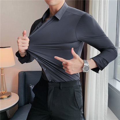 Herenshirt Lange Mouwen Slim Fit Stretch Met Stropdas