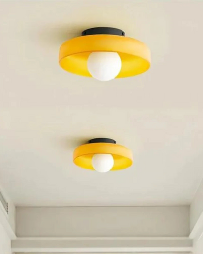 Moderne ronde plafondlamp van glas en ijzer – minimalistische designlamp voor woonkamer en slaapkamer met warme lichtkleur