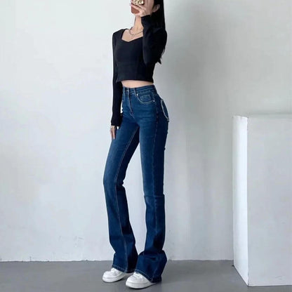 Dames Hoge Taille Spijkerbroek Flared Met Franjes