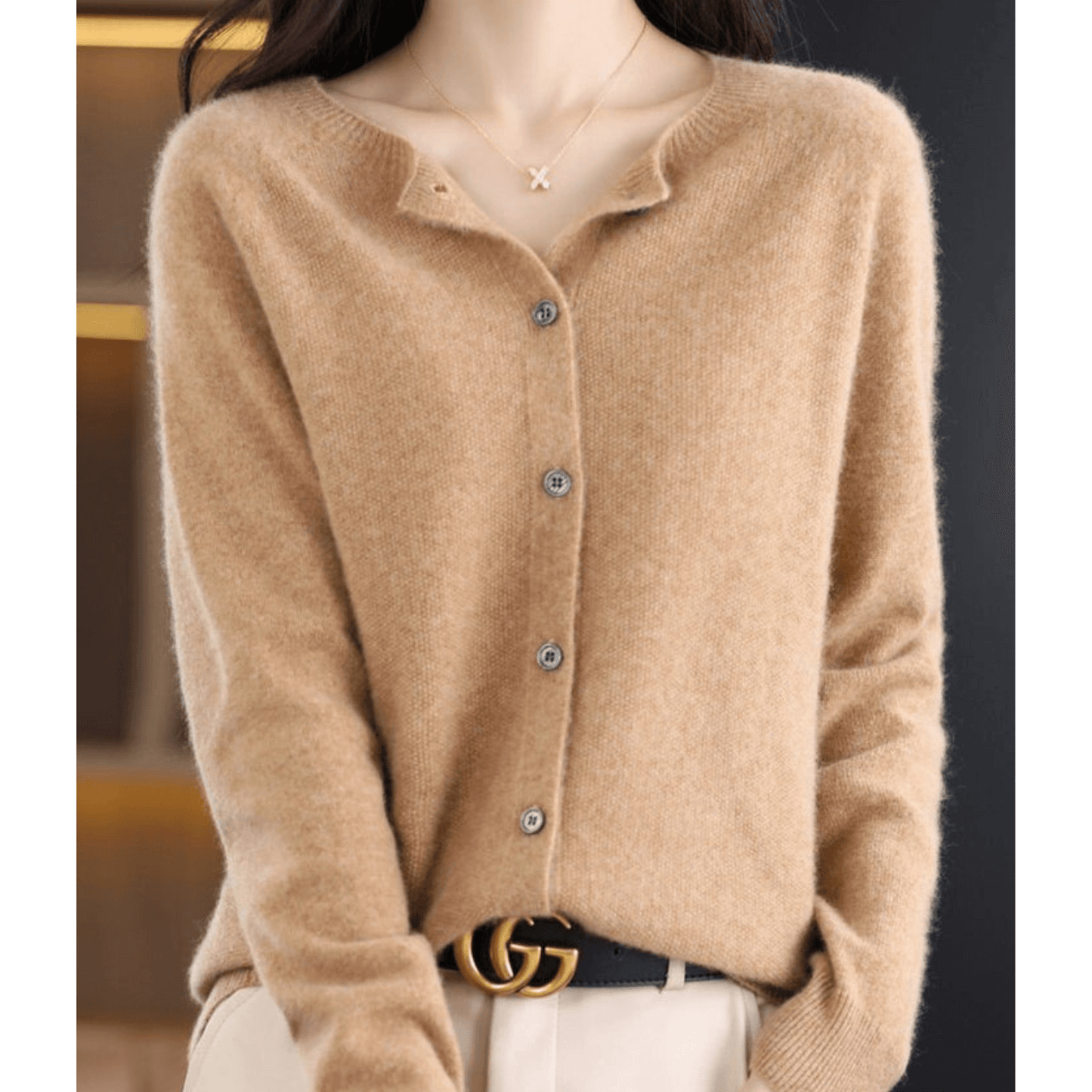 Dames Vest Fijngebreid Ronde Hals Wollook