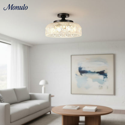 Geribbelde Glazen Plafondlamp met Metalen Armatuur – Minimalistische Verlichting voor Slaapkamer en Gang