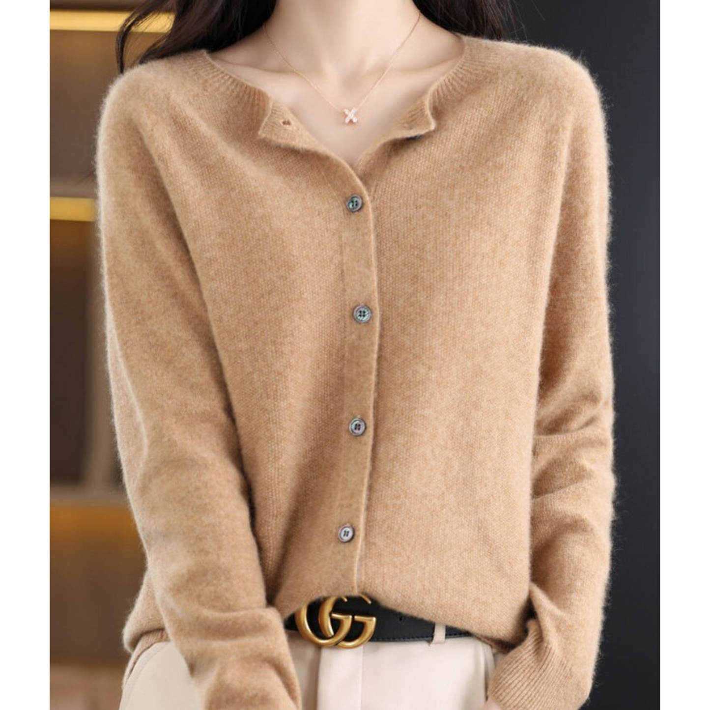 Dames Merinowol Cardigan Zacht Warm O-hals Trui