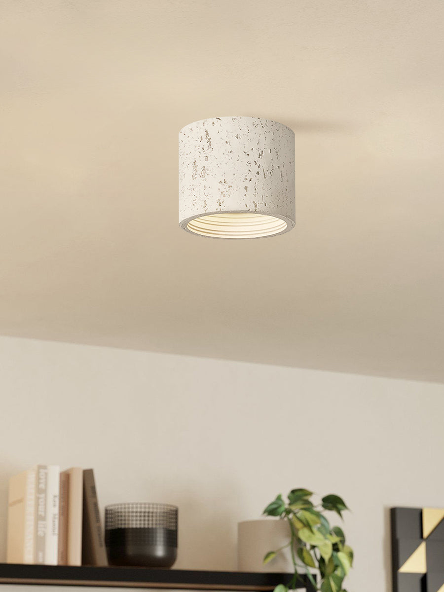 Cilindrische plafondlamp van travertijn – LED verlichting voor moderne interieurs