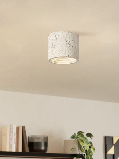 Cilindrische plafondlamp van travertijn – LED verlichting voor moderne interieurs