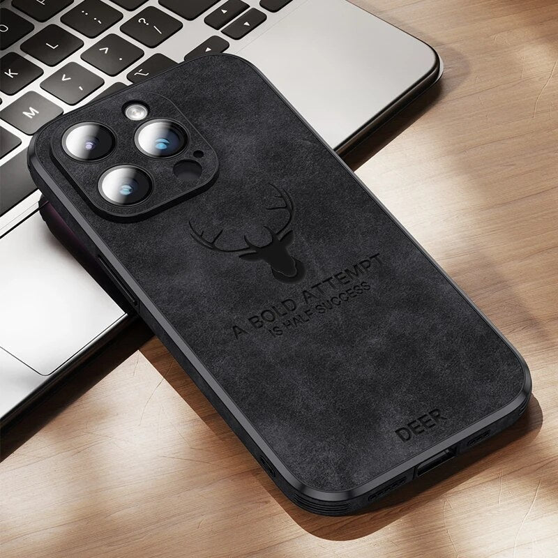 Luxe Wildleren iPhone Hoes Zwart Bruin Donkergroen Lichtblauw Beschermhoes met Shockabsorptie Camerabescherming