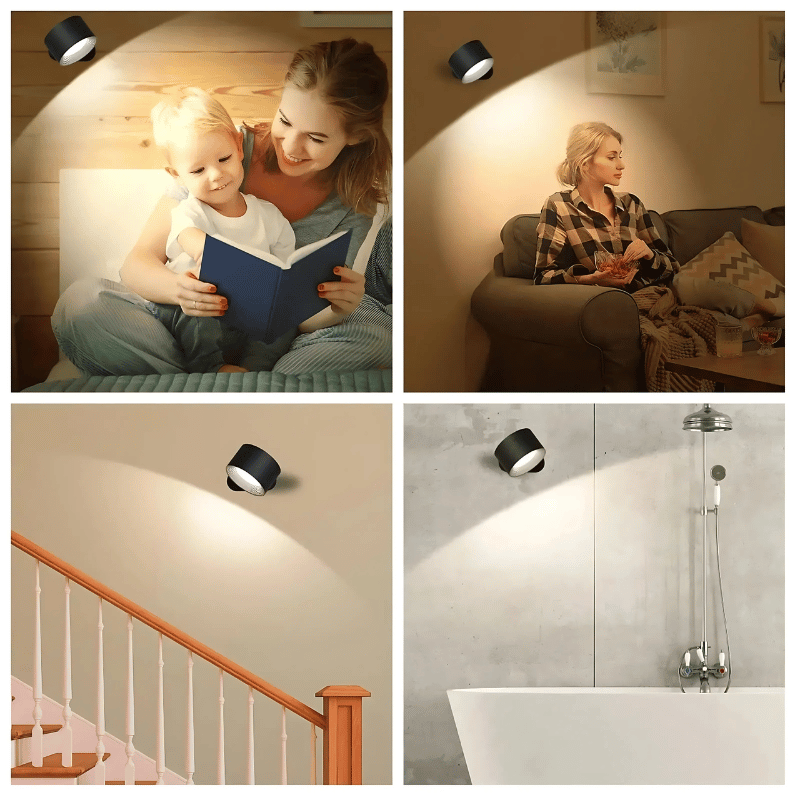 LED Wandlamp Draadloos met Accu en 360° Draaifunctie | Compact Design voor Woonkamer, Slaapkamer, Leeshoek, Hal | Instelbare Kleurtemperatuur Warmwit Neutraalwit Koudwit | Oplaadbare Verlichting 2000mAh