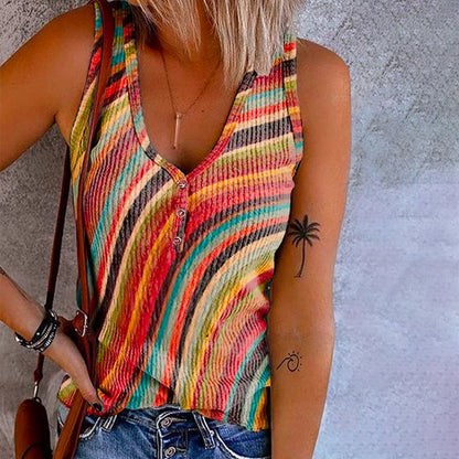 Regenboog Tanktop voor Vrouw met Knopen en Streepjes