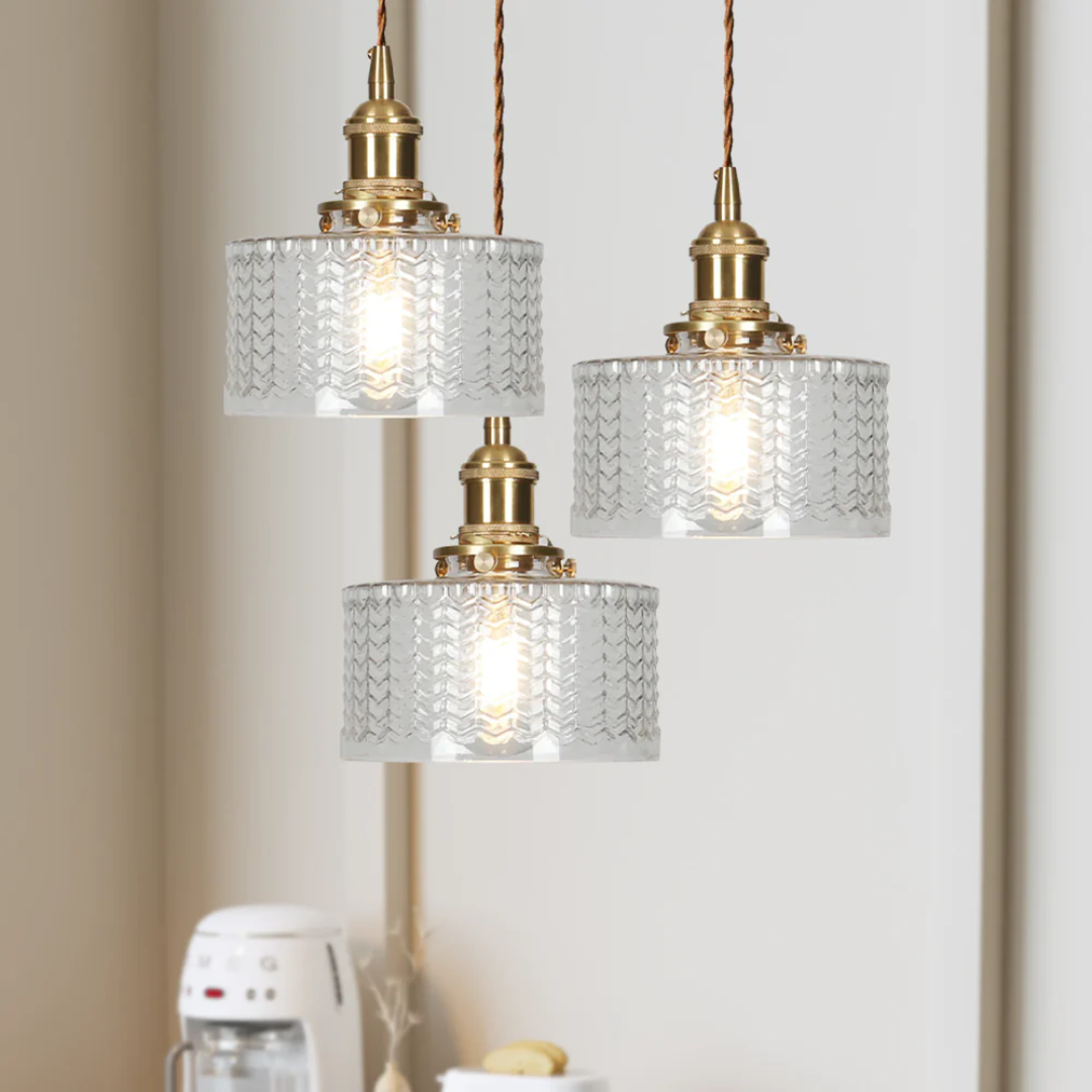 Quilivon Hanglamp Glas Messing Groen E27 Keuken Eettafel Retro Verlichting Geribbeld Glas Design