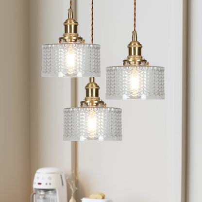 Quilivon Hanglamp Glas Messing Groen E27 Keuken Eettafel Retro Verlichting Geribbeld Glas Design