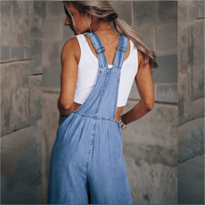 Dames Blauwe Denim Jumpsuit Overall
