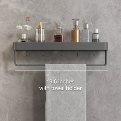 Badkamer plank aluminium zelfklevend 30cm grijs zwevend rek douche wandplank met handdoekhouder organizer badkamer