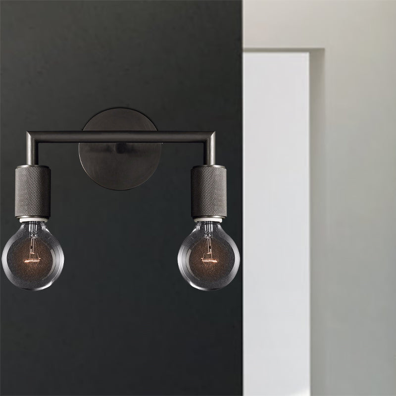 Minimalistische Wandlamp met Vierkante Arm – Metalen Sconce voor Binnen in Zwart, Messing of Chroom | 1 of 2 Lichtpunten | Bare Bulb Industrieel Design | E26/E27 Fitting