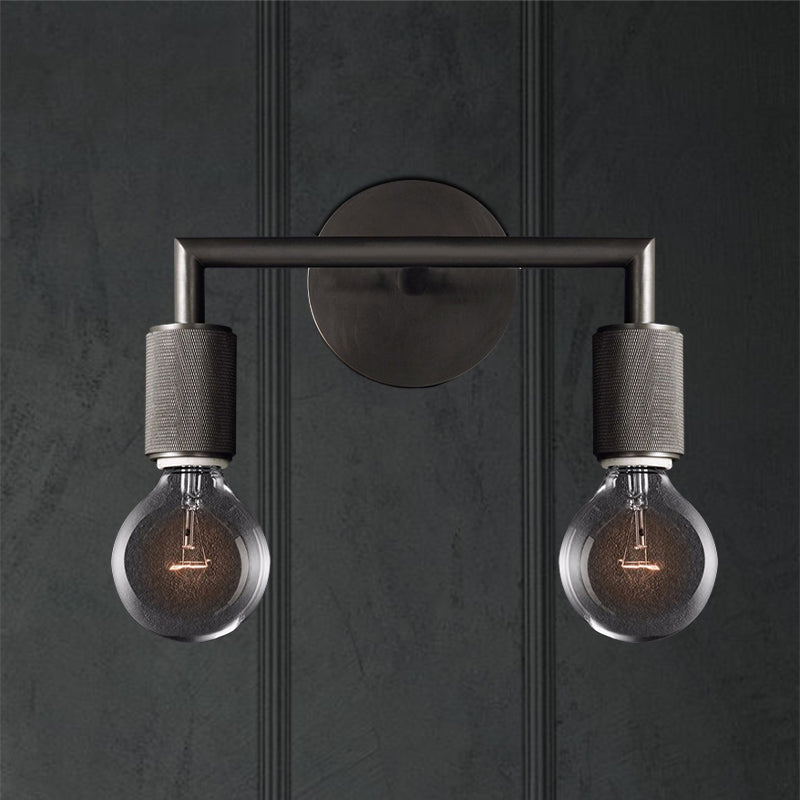 Minimalistische Wandlamp met Vierkante Arm – Metalen Sconce voor Binnen in Zwart, Messing of Chroom | 1 of 2 Lichtpunten | Bare Bulb Industrieel Design | E26/E27 Fitting