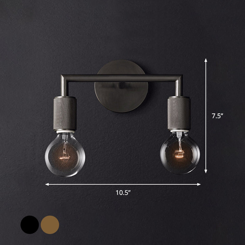 Minimalistische Wandlamp met Vierkante Arm – Metalen Sconce voor Binnen in Zwart, Messing of Chroom | 1 of 2 Lichtpunten | Bare Bulb Industrieel Design | E26/E27 Fitting