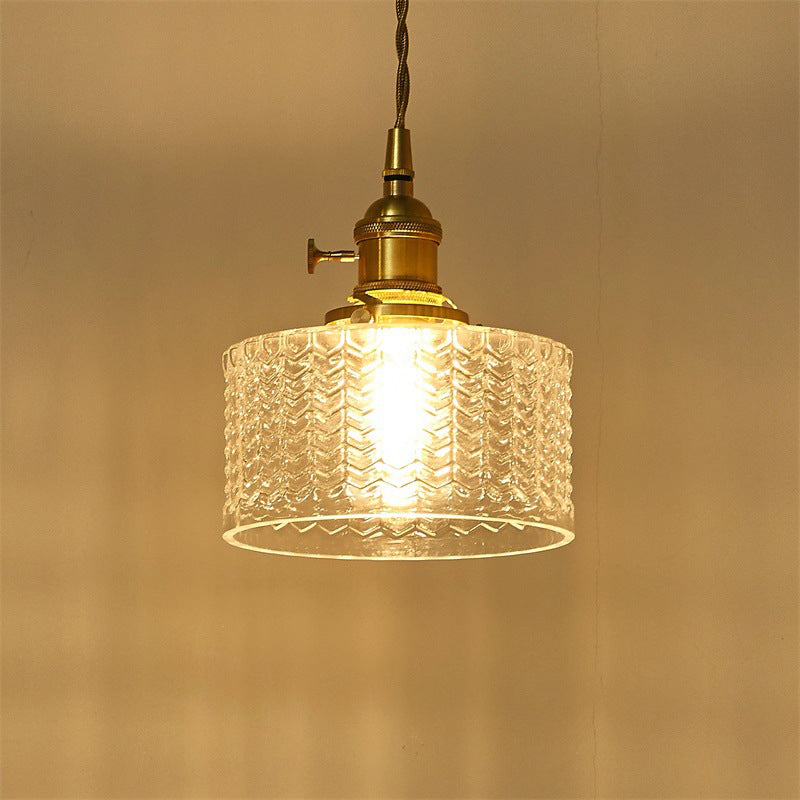 Industriële Hanglamp met Golvend Glas | Korte Cilinder Plafondlamp E26/E27 | Messing Afwerking met Draaischakelaar