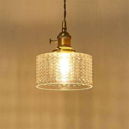 Industriële Hanglamp met Golvend Glas | Korte Cilinder Plafondlamp E26/E27 | Messing Afwerking met Draaischakelaar