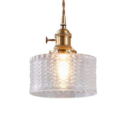 Industriële Hanglamp met Golvend Glas | Korte Cilinder Plafondlamp E26/E27 | Messing Afwerking met Draaischakelaar