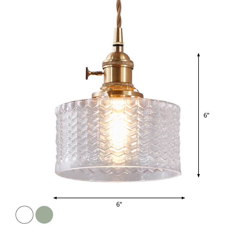 Industriële Hanglamp met Golvend Glas | Korte Cilinder Plafondlamp E26/E27 | Messing Afwerking met Draaischakelaar