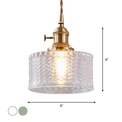 Industriële Hanglamp met Golvend Glas | Korte Cilinder Plafondlamp E26/E27 | Messing Afwerking met Draaischakelaar