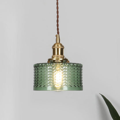 Industriële Hanglamp met Golvend Glas | Korte Cilinder Plafondlamp E26/E27 | Messing Afwerking met Draaischakelaar