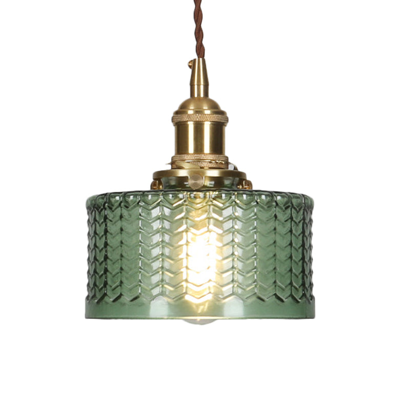 Industriële Hanglamp met Golvend Glas | Korte Cilinder Plafondlamp E26/E27 | Messing Afwerking met Draaischakelaar