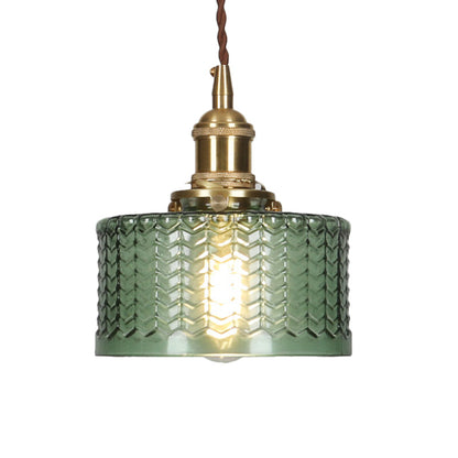 Industriële Hanglamp met Golvend Glas | Korte Cilinder Plafondlamp E26/E27 | Messing Afwerking met Draaischakelaar