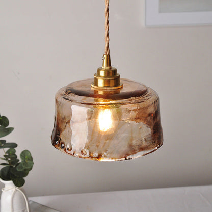 Hanglamp Rustiek Messing met Ronde Amber Albast Glazen Kap 16,5 cm voor Eetkamer Woonkamer Keuken