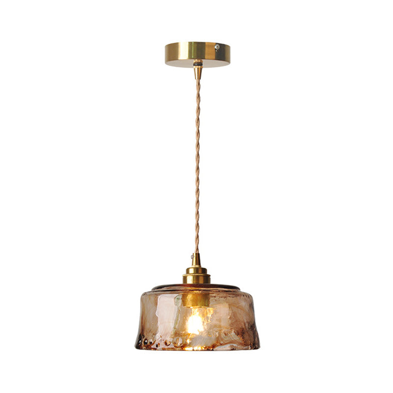 Hanglamp Rustiek Messing met Ronde Amber Albast Glazen Kap 16,5 cm voor Eetkamer Woonkamer Keuken
